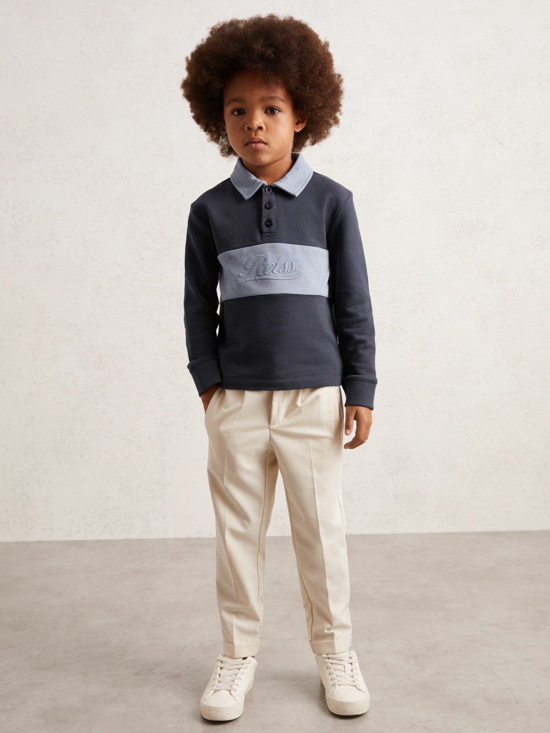 3-9 yrs Cotton Logo-Embroidery Rugby Polo Shirt in Airforce Blue/Navy Blue | Reiss Children & Baby Premium