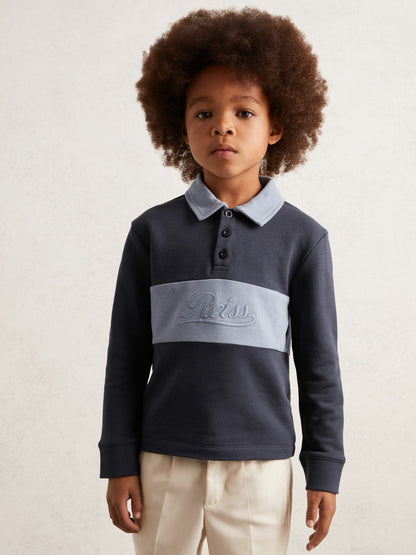 3-9 yrs Cotton Logo-Embroidery Rugby Polo Shirt in Airforce Blue/Navy Blue | Reiss Children & Baby Premium