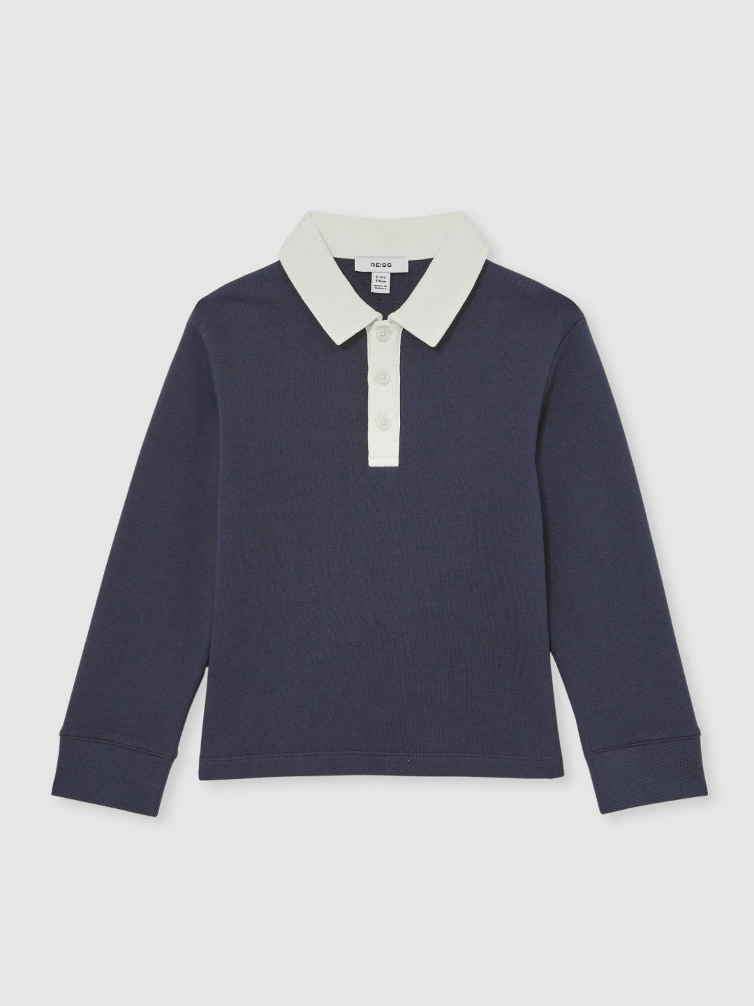 Cotton Half-Button Rugby Polo Shirt in Navy/White | Reiss Children & Baby Best Seller