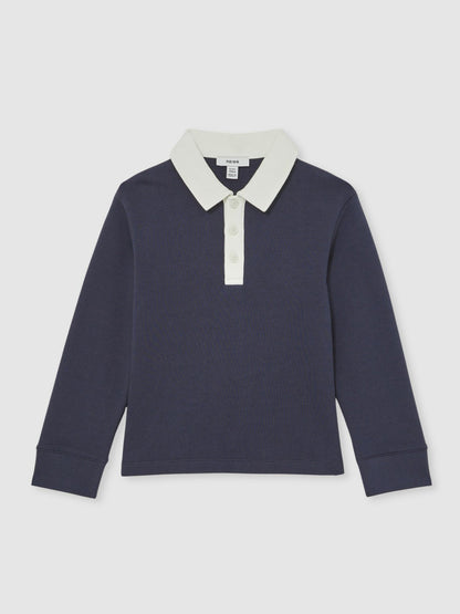 Cotton Half-Button Rugby Polo Shirt in Navy/White | Reiss Children & Baby Best Seller