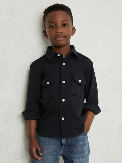 3-9 yrs Waffle-Textured Twin-Pocket Overshirt in Navy | Reiss Children & Baby Signature