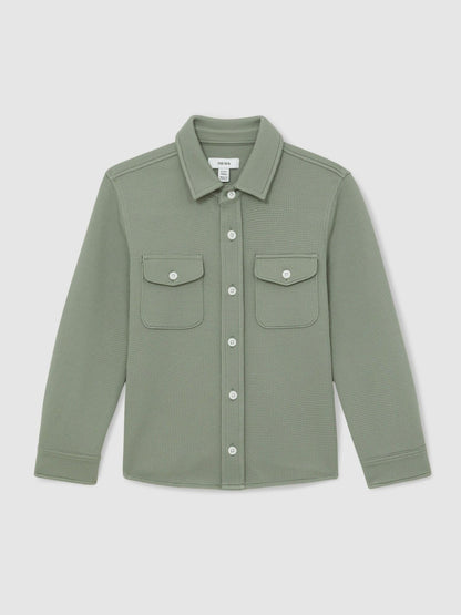 9-13 yrs Waffle-Textured Twin-Pocket Overshirt in Sage | Reiss Children & Baby Premium