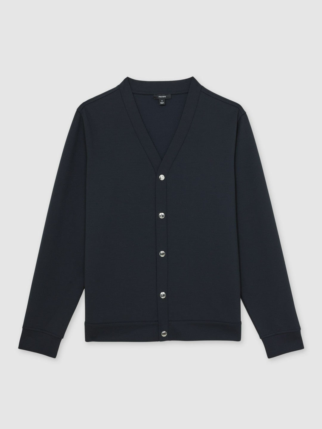 V-Neck Interlock Jersey Cardigan in Navy | Reiss Men New
