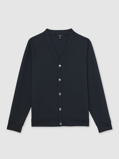V-Neck Interlock Jersey Cardigan in Navy | Reiss Men New