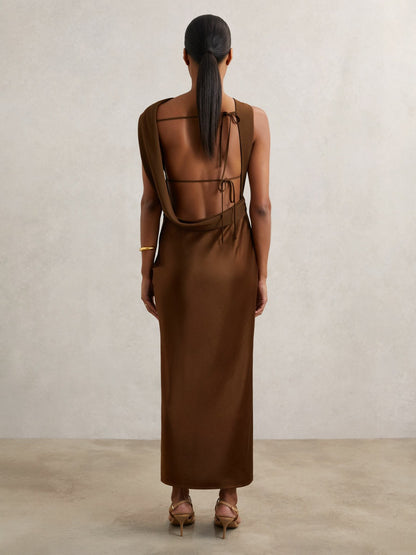 Petite Back Detail Midi Dress in Bronze | Reiss Women Signature