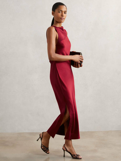 Petite Back Detail Midi Dress in Red | Reiss Women Best Seller