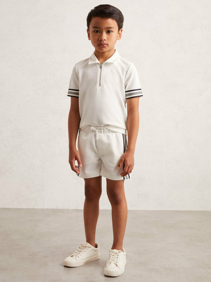 13-14 yrs Side Stripe Textured Shorts in White | Reiss Children & Baby Best Seller