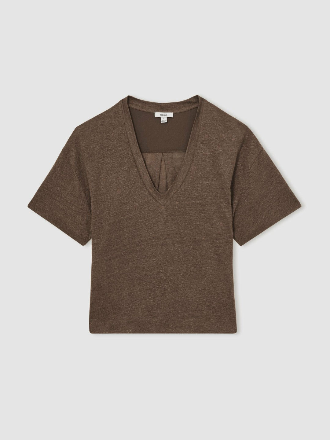 Linen V-Neck T-Shirt in Brown | Reiss Women Best Seller