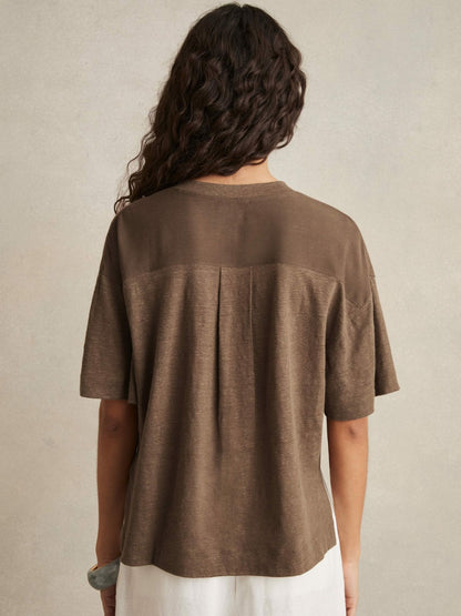Linen V-Neck T-Shirt in Brown | Reiss Women Best Seller