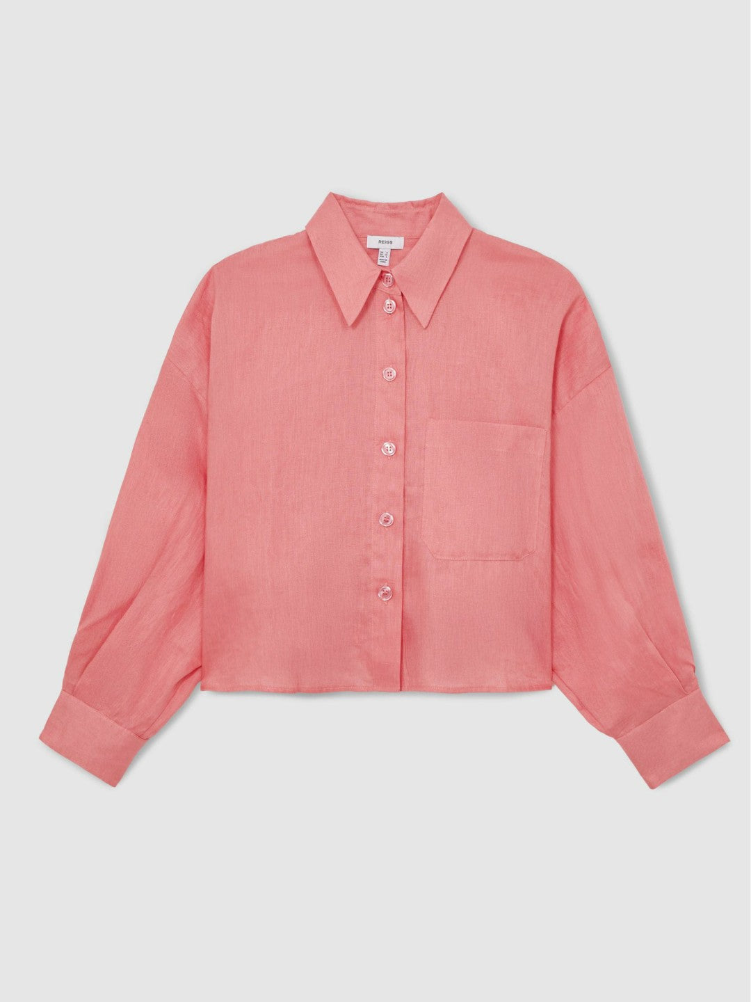 Oversize Linen Cropped Shirt in Pink | Reiss Women Premium