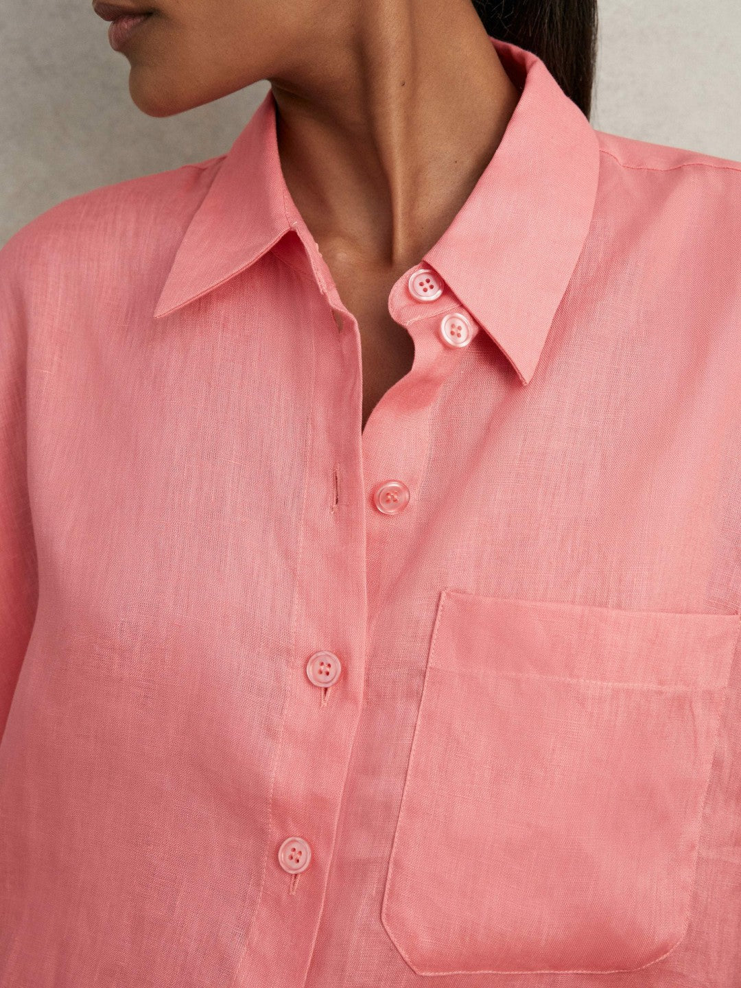 Oversize Linen Cropped Shirt in Pink | Reiss Women Premium