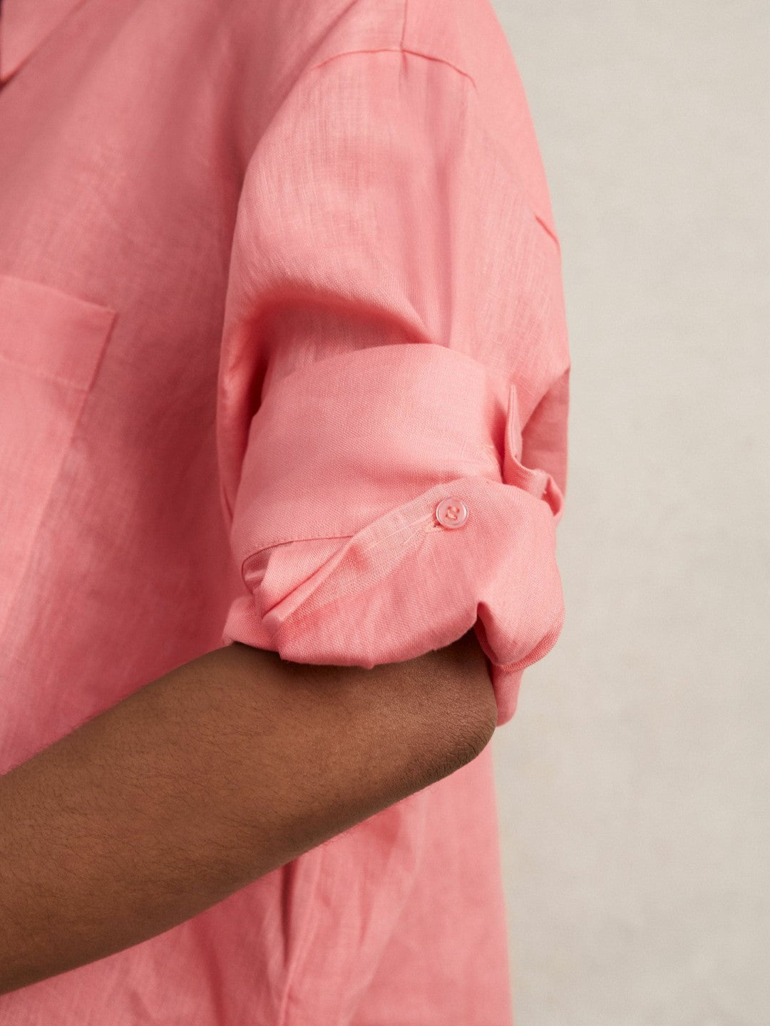 Oversize Linen Cropped Shirt in Pink | Reiss Women Premium