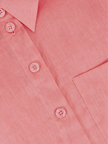 Oversize Linen Cropped Shirt in Pink | Reiss Women Premium