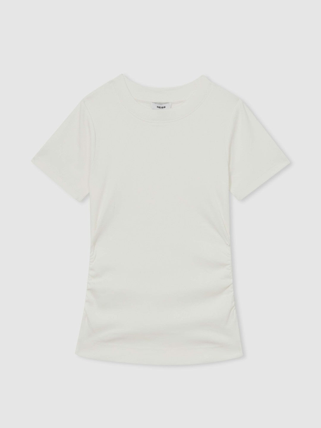 Stretch-Cotton Ruched Ribbed T-Shirt in White | Reiss Women Featured