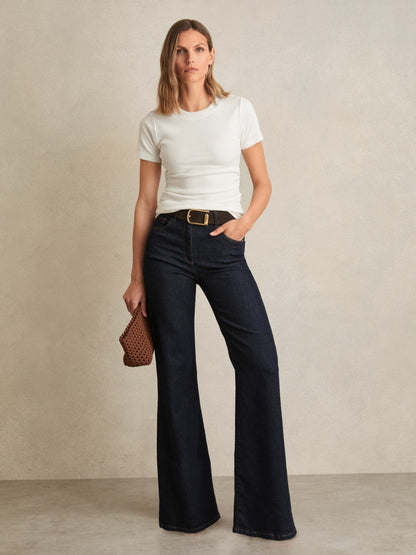 Stretch-Cotton Ruched Ribbed T-Shirt in White | Reiss Women Featured
