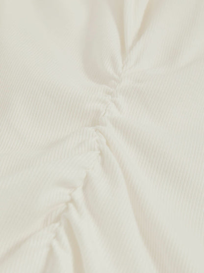 Stretch-Cotton Ruched Ribbed T-Shirt in White | Reiss Women Featured