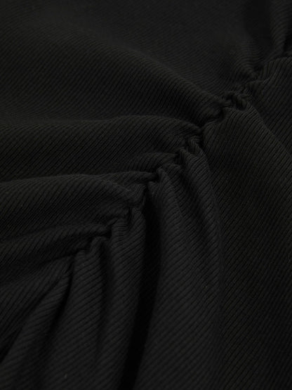 Stretch-Cotton Ruched Ribbed T-Shirt in Black | Reiss Women Premium