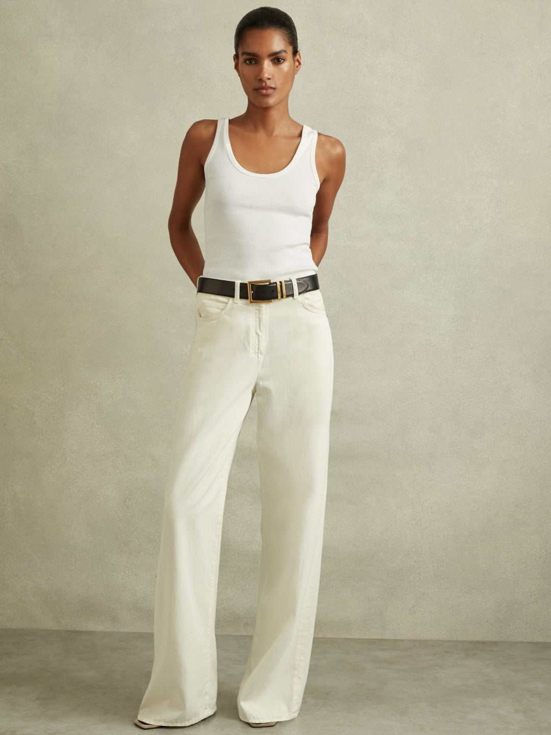 Stretch-Cotton Ribbed Vest in White | Reiss Women Exclusive