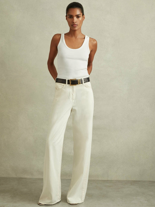 Stretch-Cotton Ribbed Vest in White | Reiss Women Exclusive