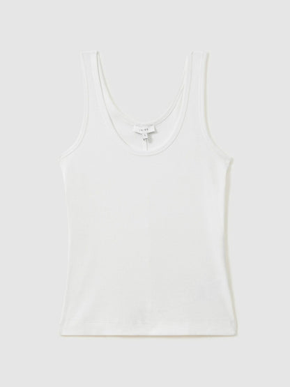 Stretch-Cotton Ribbed Vest in White | Reiss Women Exclusive