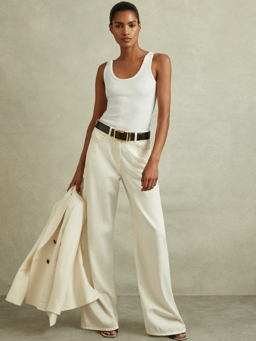 Stretch-Cotton Ribbed Vest in White | Reiss Women Exclusive