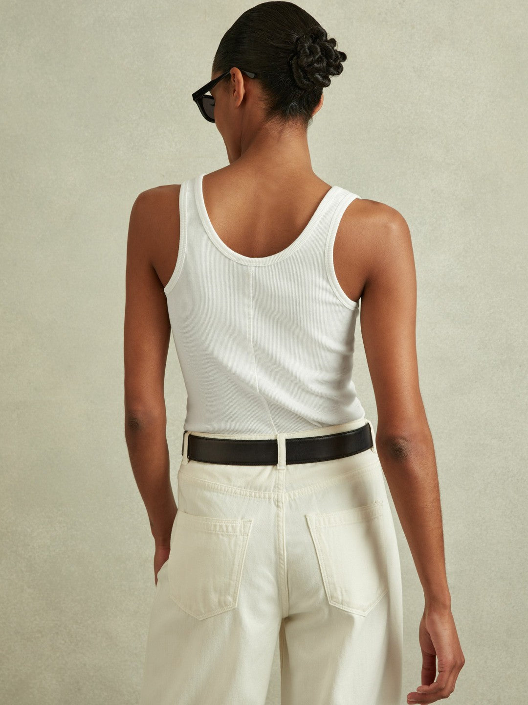 Stretch-Cotton Ribbed Vest in White | Reiss Women Exclusive
