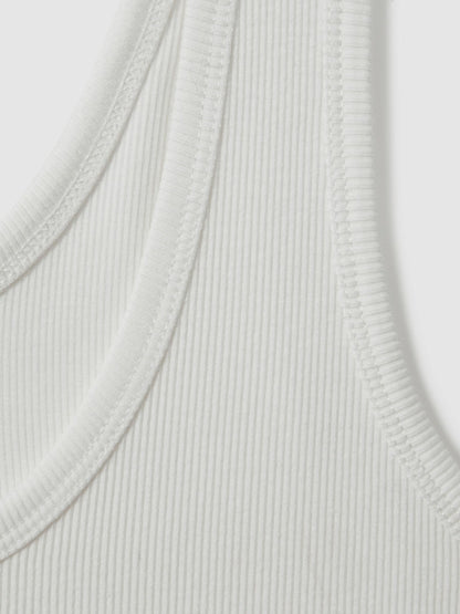 Stretch-Cotton Ribbed Vest in White | Reiss Women Exclusive