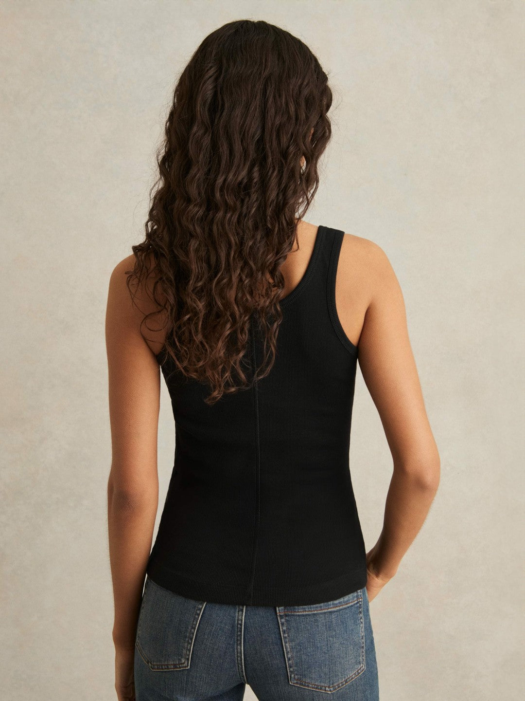 Stretch-Cotton Ribbed Vest in Black | Reiss Women Featured