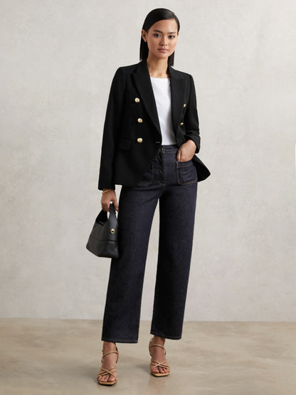Petite Straight Leg Patch Pocket Jeans in Dark Blue | Reiss Women Best Seller