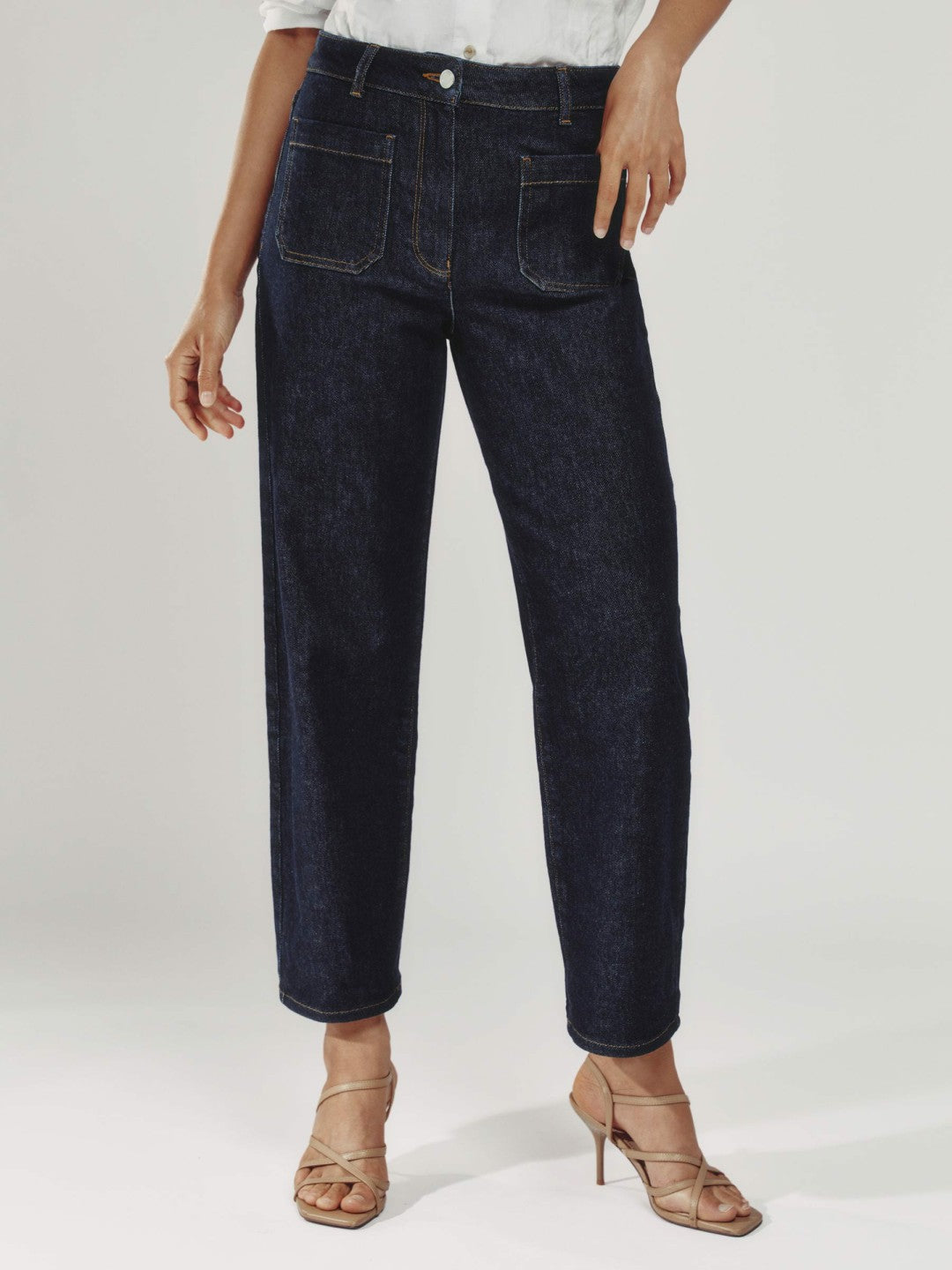Petite Straight Leg Patch Pocket Jeans in Dark Blue | Reiss Women Best Seller