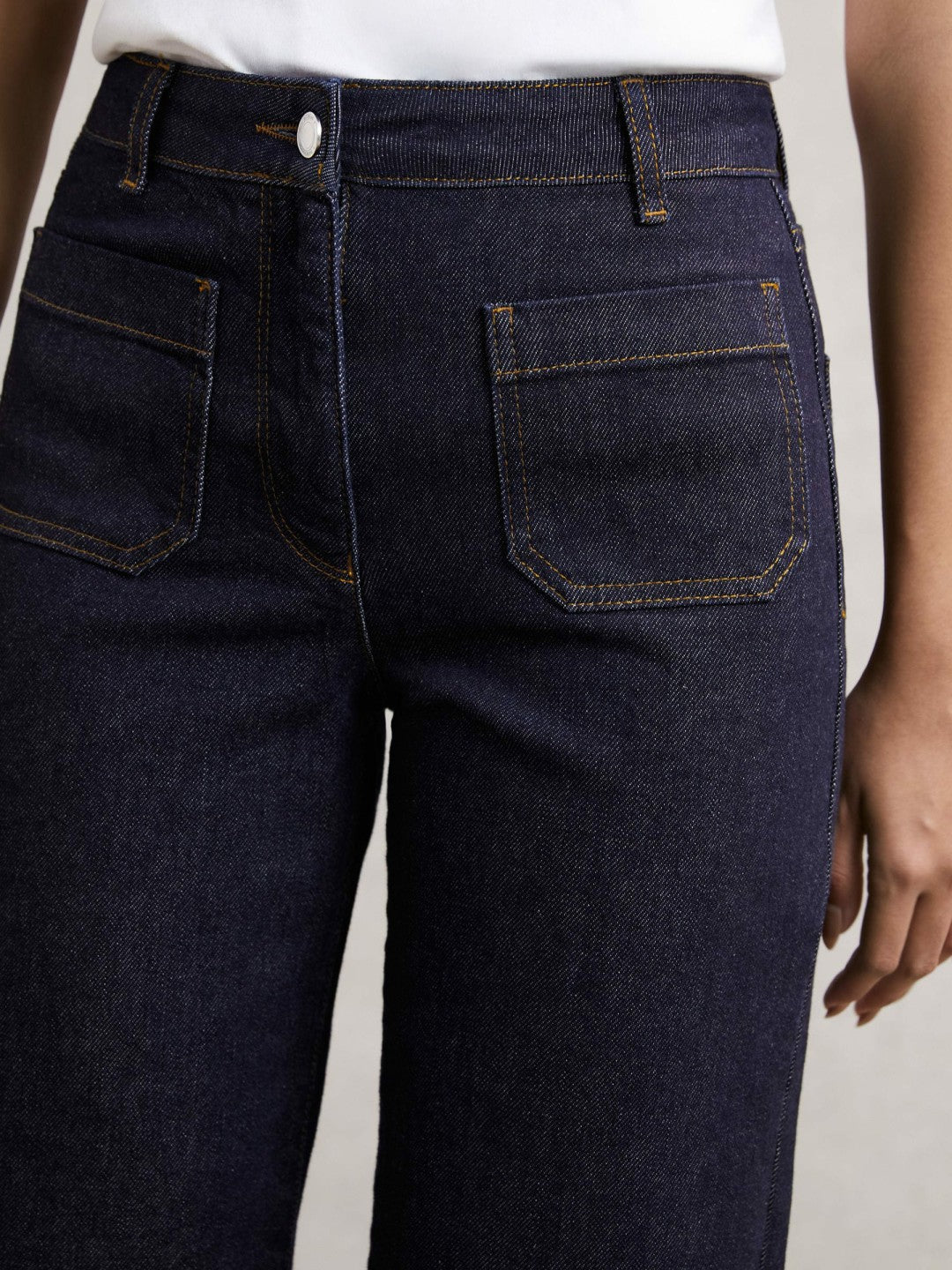 Petite Straight Leg Patch Pocket Jeans in Dark Blue | Reiss Women Best Seller