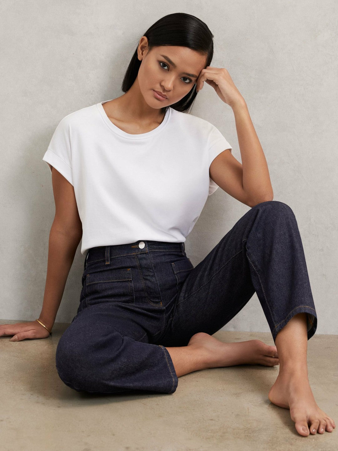 Petite Straight Leg Patch Pocket Jeans in Dark Blue | Reiss Women Best Seller