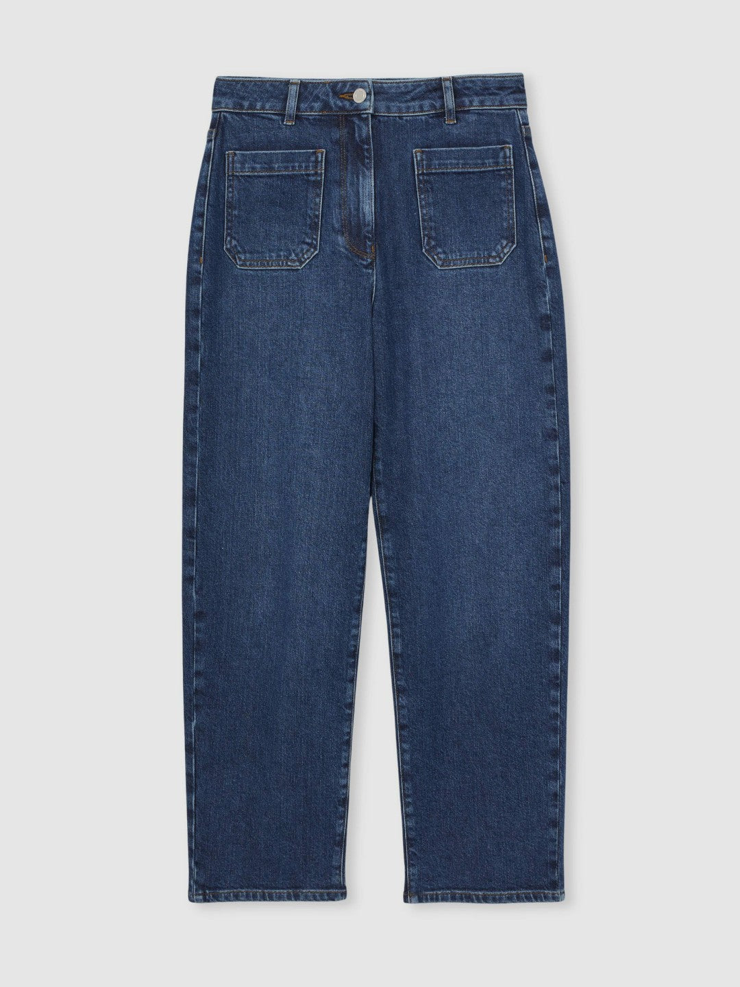 Petite Straight Leg Patch Pocket Jeans in Mid Blue | Reiss Women Featured