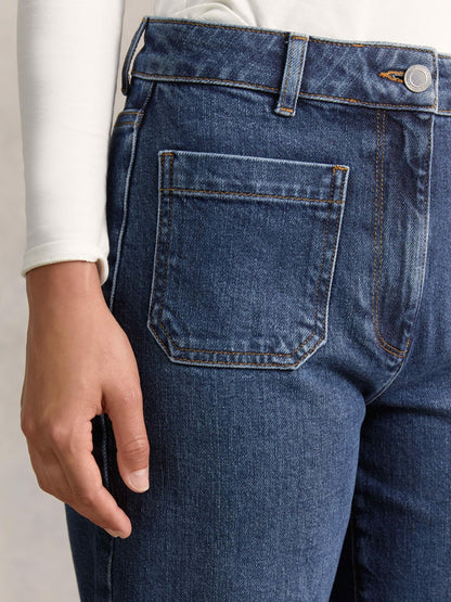 Petite Straight Leg Patch Pocket Jeans in Mid Blue | Reiss Women Featured
