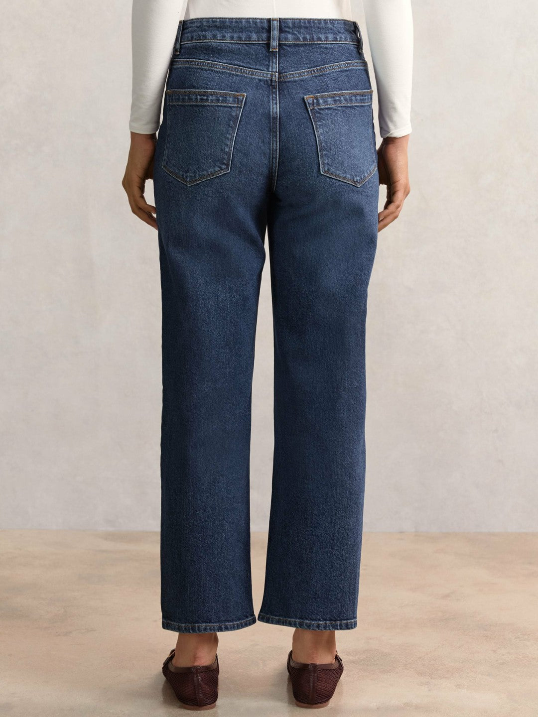 Petite Straight Leg Patch Pocket Jeans in Mid Blue | Reiss Women Featured