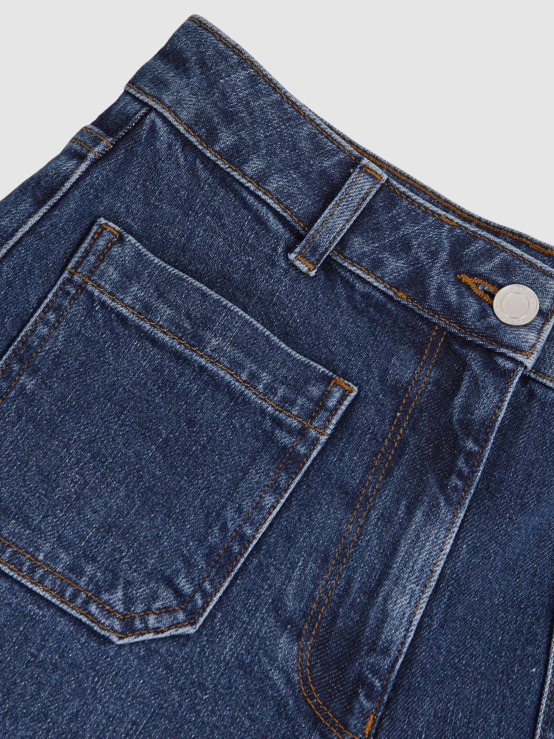 Petite Straight Leg Patch Pocket Jeans in Mid Blue | Reiss Women Featured