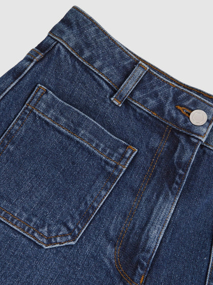 Petite Straight Leg Patch Pocket Jeans in Mid Blue | Reiss Women Featured