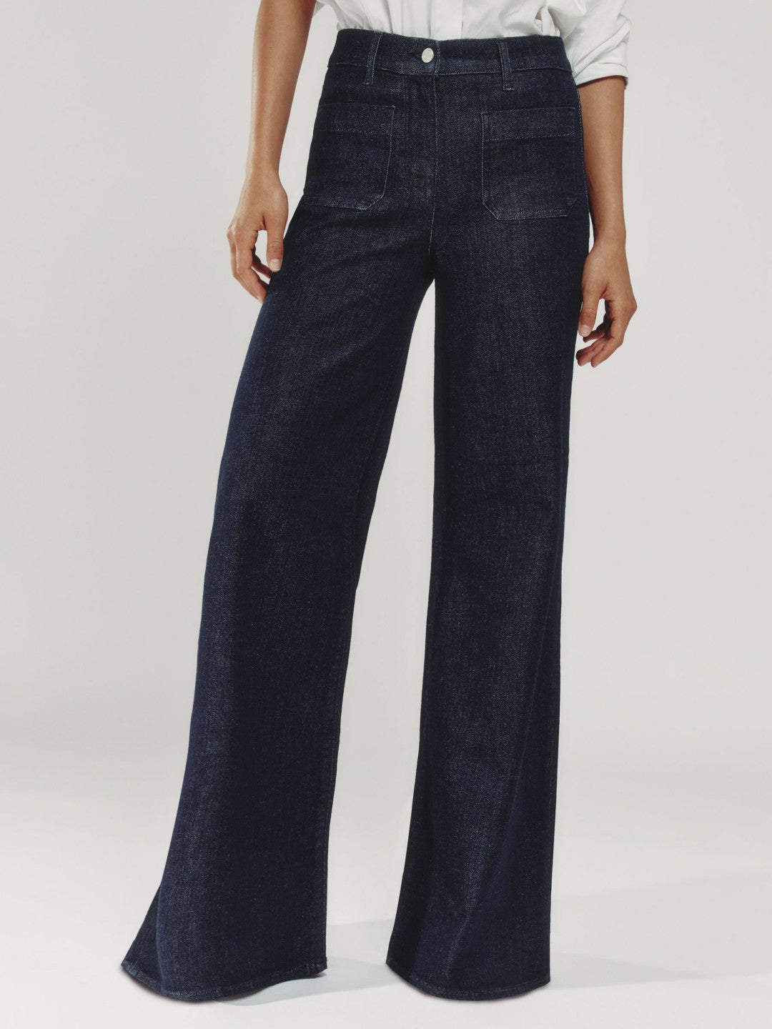 Petite Patch Pocket Wide Leg Jeans in Dark Blue | Reiss Women Premium