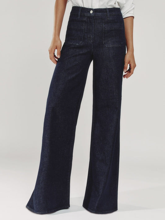 Petite Patch Pocket Wide Leg Jeans in Dark Blue | Reiss Women Premium