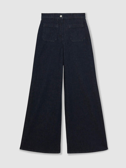 Petite Patch Pocket Wide Leg Jeans in Dark Blue | Reiss Women Premium