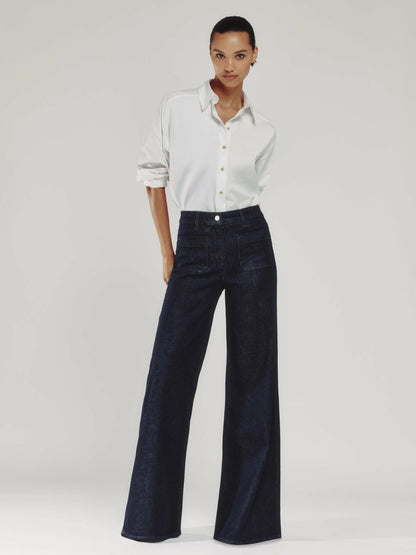 Petite Patch Pocket Wide Leg Jeans in Dark Blue | Reiss Women Premium