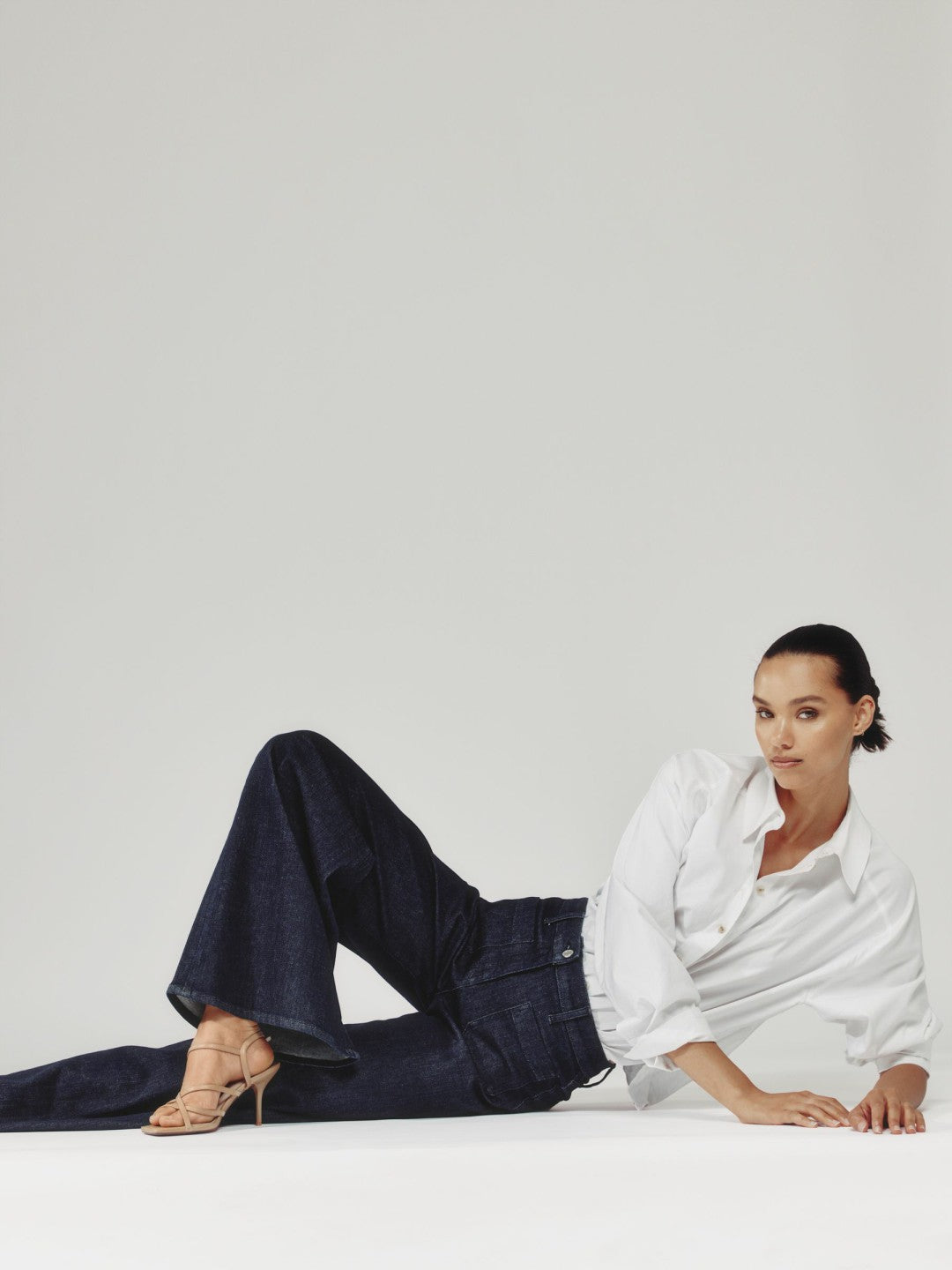 Petite Patch Pocket Wide Leg Jeans in Dark Blue | Reiss Women Premium