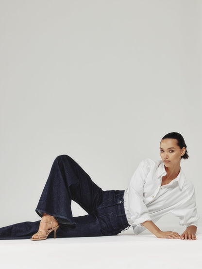 Petite Patch Pocket Wide Leg Jeans in Dark Blue | Reiss Women Premium
