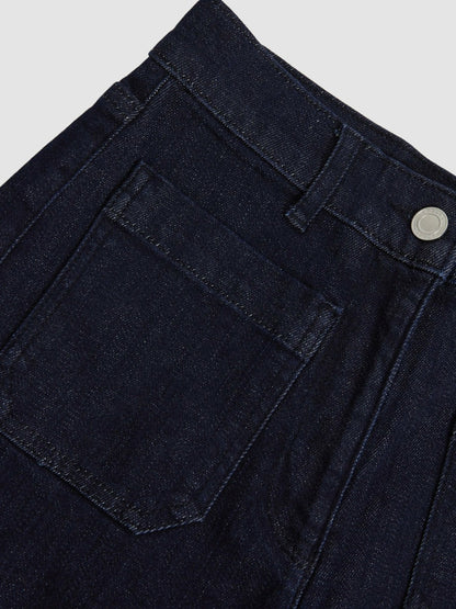 Petite Patch Pocket Wide Leg Jeans in Dark Blue | Reiss Women Premium