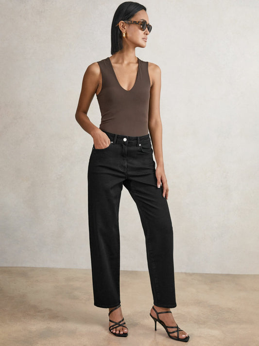 Petite Mid Rise Straight Leg Jeans in Black | Reiss Women New