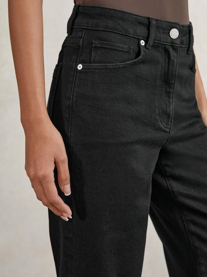 Petite Mid Rise Straight Leg Jeans in Black | Reiss Women New
