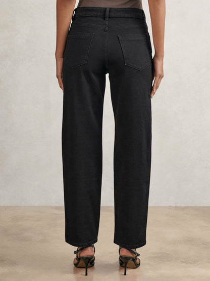Petite Mid Rise Straight Leg Jeans in Black | Reiss Women New