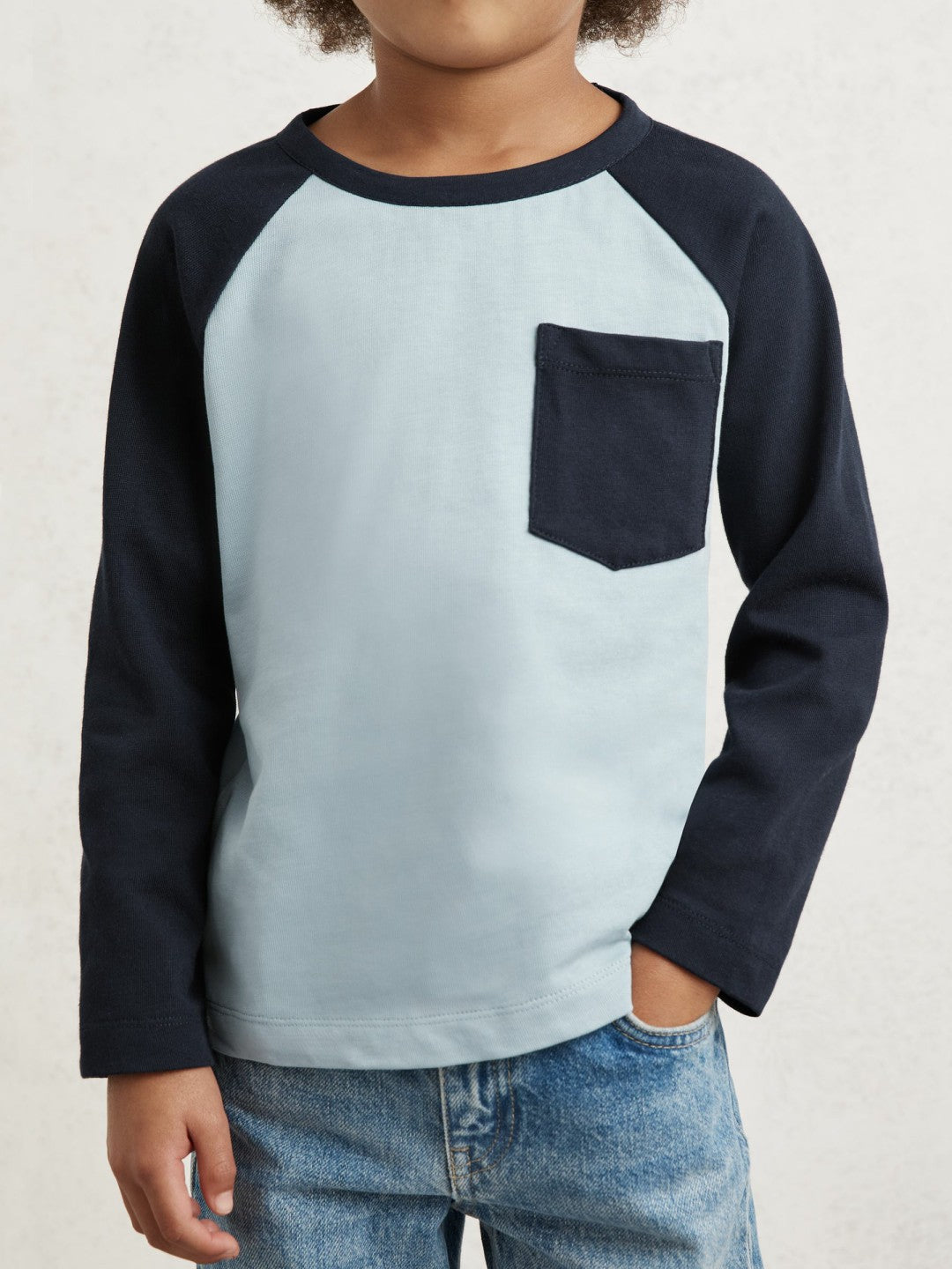 3-9 yrs Cotton Colour-Block Long-Sleeve T-Shirt in Navy Blue | Reiss Children & Baby Recommended