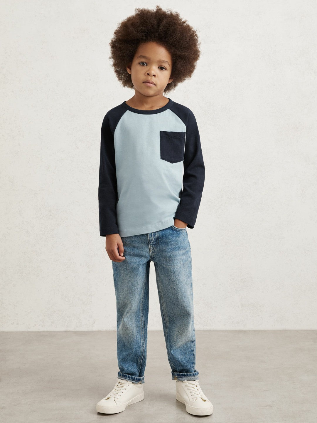 3-9 yrs Cotton Colour-Block Long-Sleeve T-Shirt in Navy Blue | Reiss Children & Baby Recommended