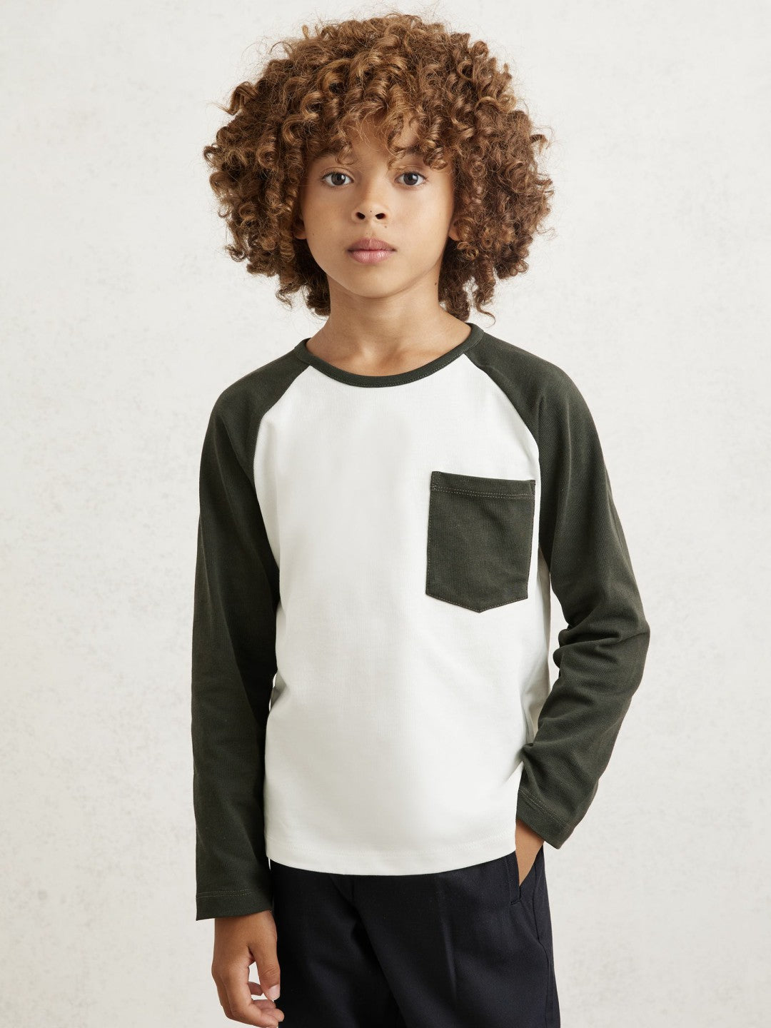 13-14 yrs Cotton Colour-Block Long-Sleeve T-Shirt in Green | Reiss Children & Baby Premium
